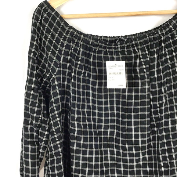 Madewell plaid off the shoulder top tie wrists - Picture 5 of 8